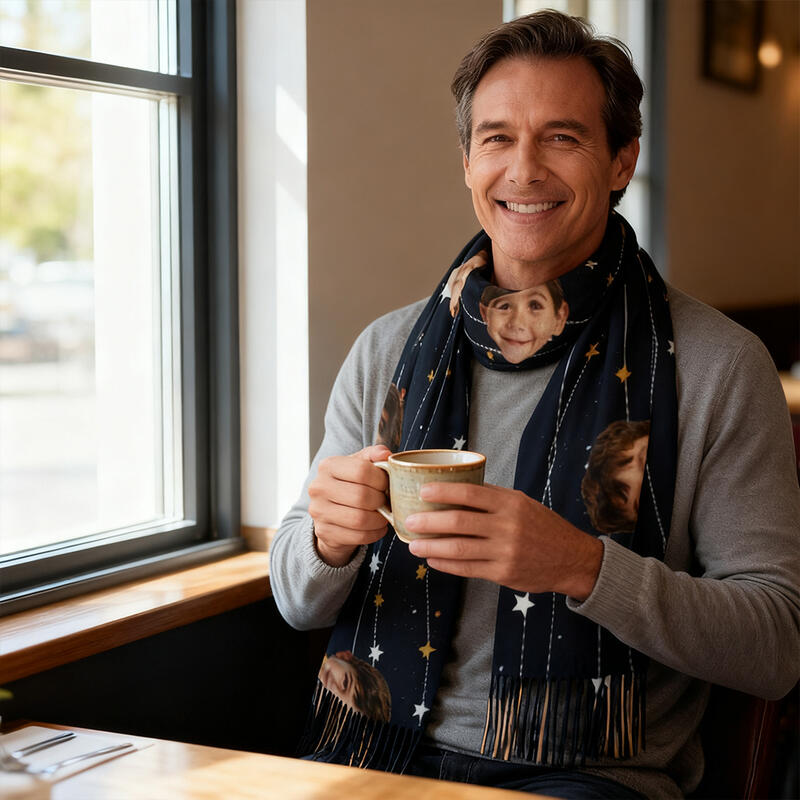 Custom Scarf with Child's Photo and Starry Sky Background Winter Scarf Gift for Mom