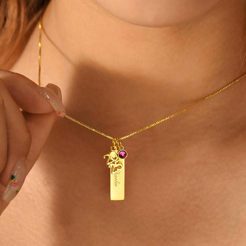 Personalisierte Geburtsstein-Halskette mit individuell gestaltbarem Namen und Datum Geburtstagsgeschenk