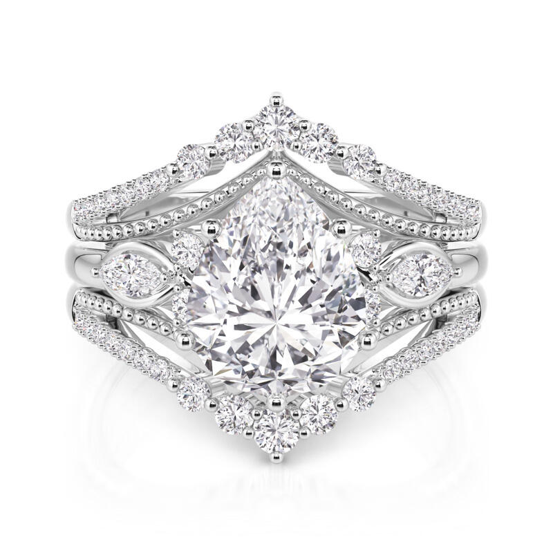 Jeullia Vintage Pear Cut V-Shaped Bridal Set Sterling Silver