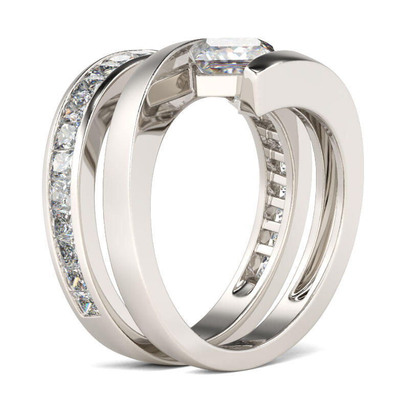 Jeulia Bypass Princess Cut Sterling Silver Ring Set