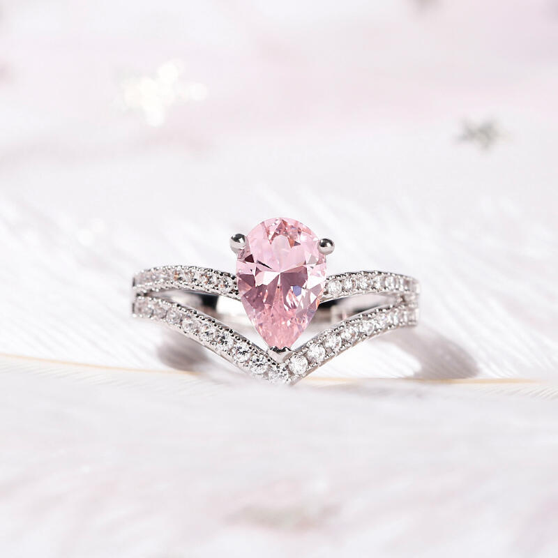 Jeulia Pear Cut Synthetic Morganite Sterling Silver Ring
