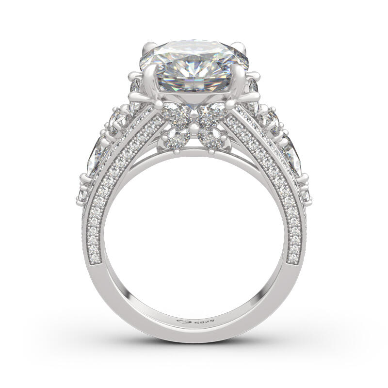 Jeulia Four-leaf Clover Design Cushion Cut Sterling Silver Ring