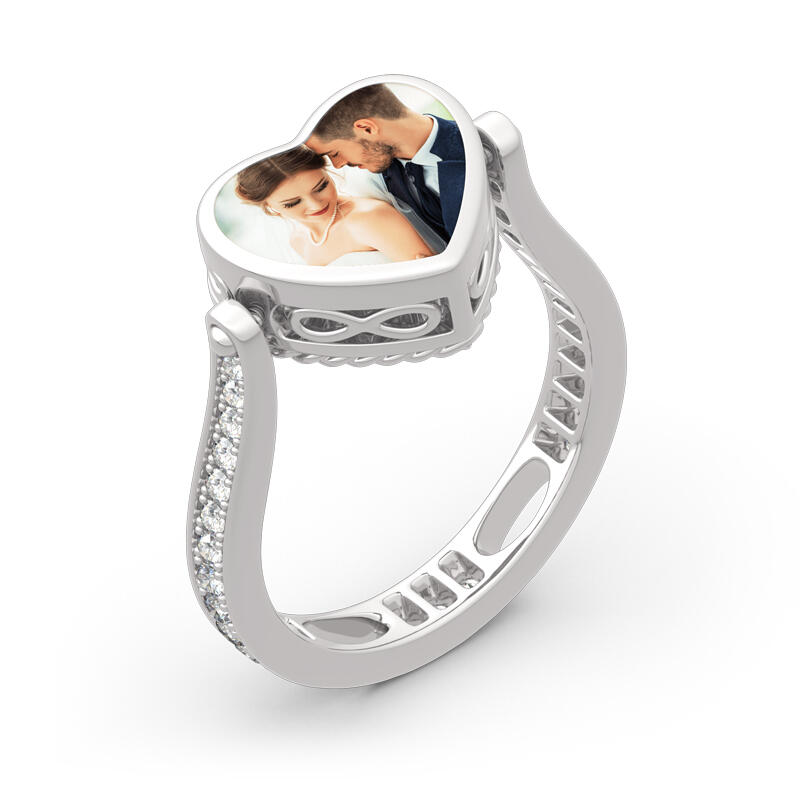 Jeulia "I Love You" Sterling Silver Personalized Photo Ring (With A Free Chain)