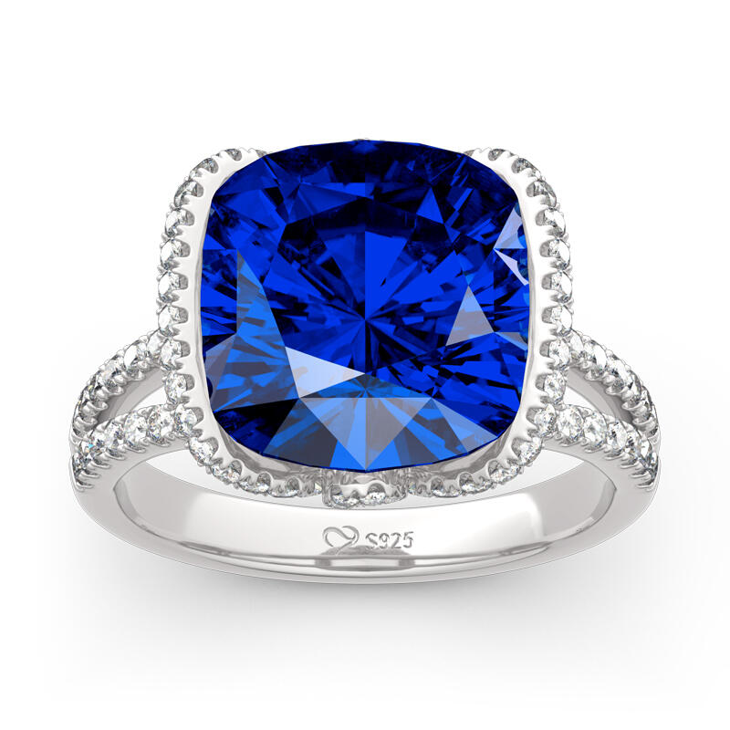 Jeulia Unique Halo Design Cushion Cut Sterling Silver Ring