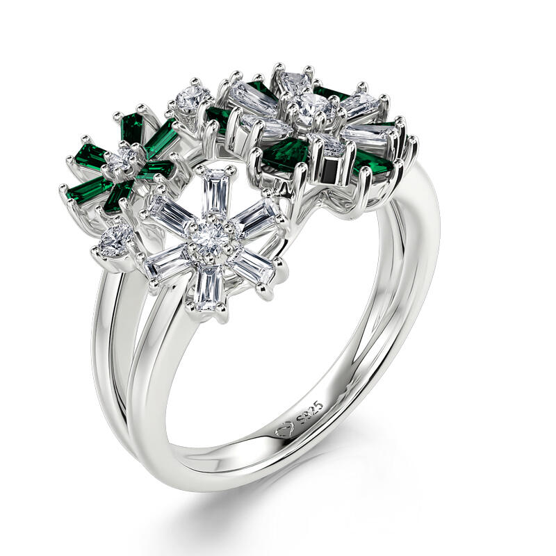 Jeulia Fancy Snowflake Emerald Cut Sterling Silver Ring