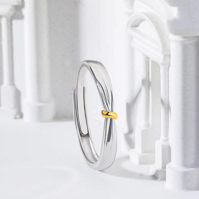 Jeulia "Lover Knot" Two Tone Adjustable Sterling Silver Women's Band