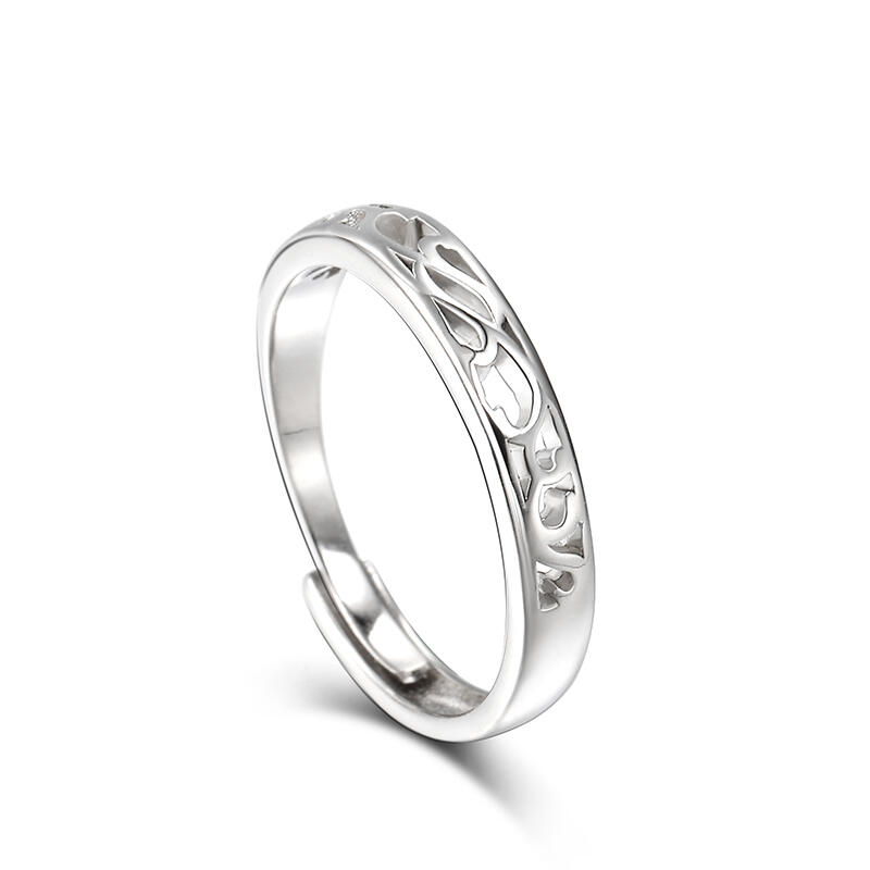 Jeulia "Endless Love" Vine Flower Design Adjustable Sterling Silver Men's Band