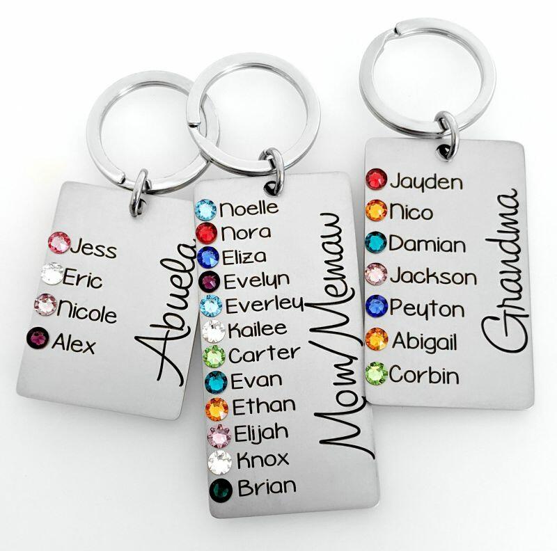 "Dear Abuela" Custom Engraved Key Chain With Birthstone