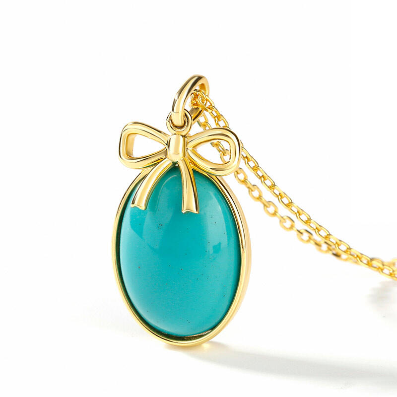 Jeulia Bow-knot Design Turquoise Pendant Sterling Silver Necklace