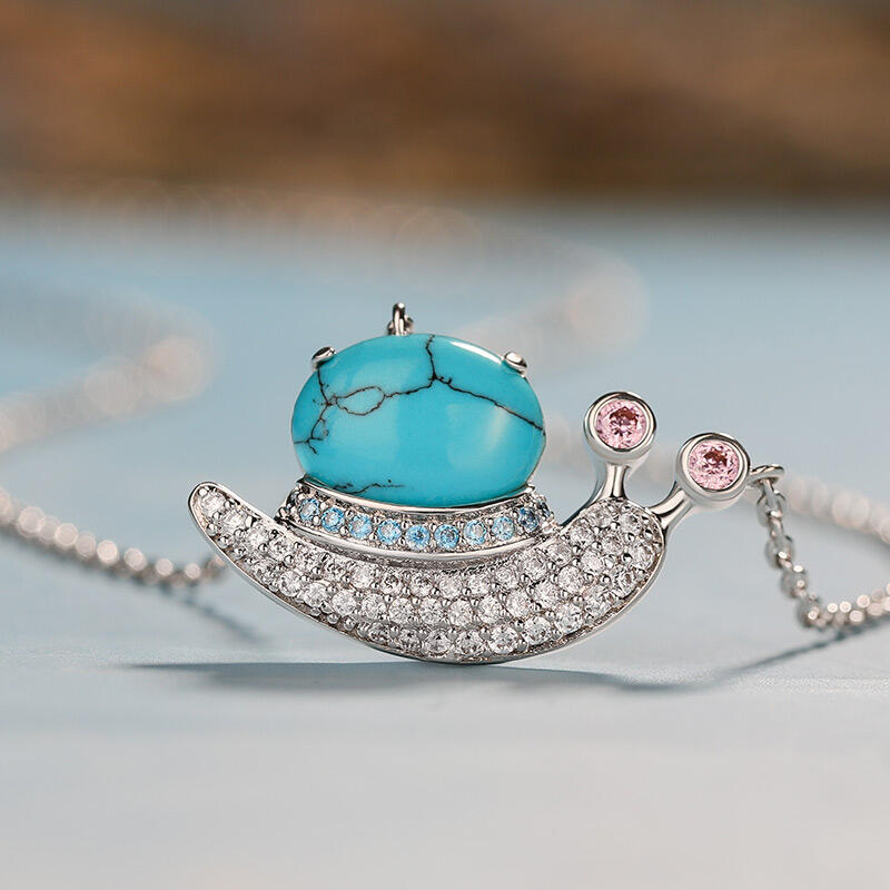 Jeulia 蝸牛 デザイン トルコ石 シルバー ネックレス