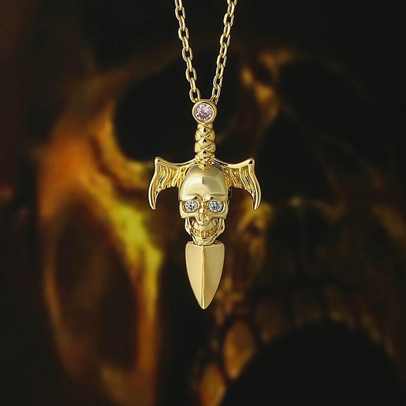 Jeulia "Skull & Dagger" Sterling Silver Necklace