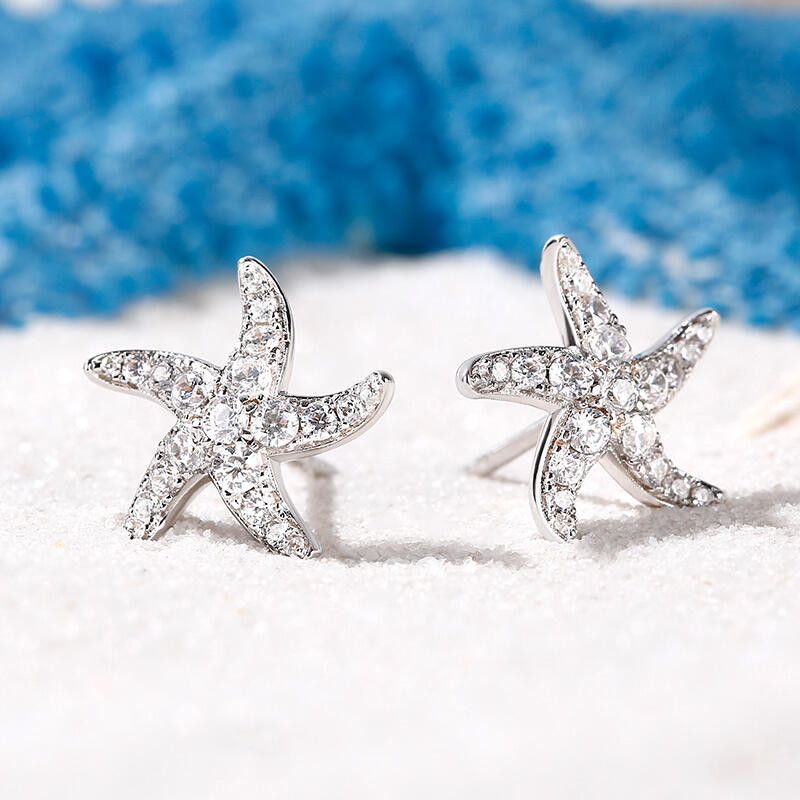Jeulia Starfish Sterling Silver Stud Earrings