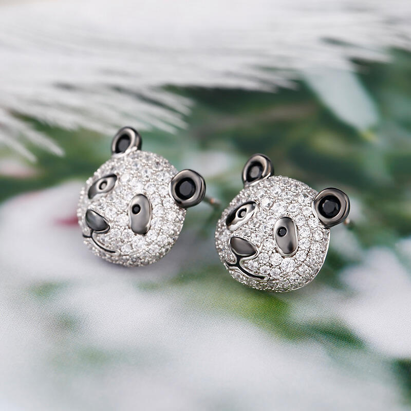 Jeulia "Be Calm and Steady" Cute Panda Sterling Silver Earrings
