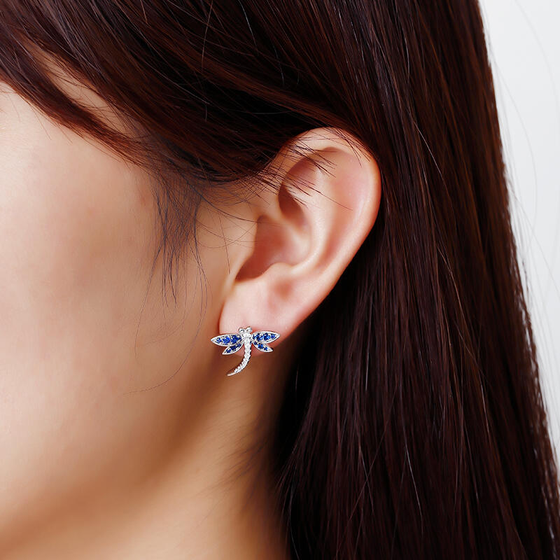 Jeulia "Garden Dragonfly" Round Cut Sterling Silver Earrings