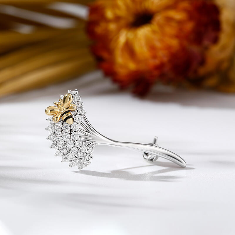 Jeulia Broche de prata de lei com abelhas e flores