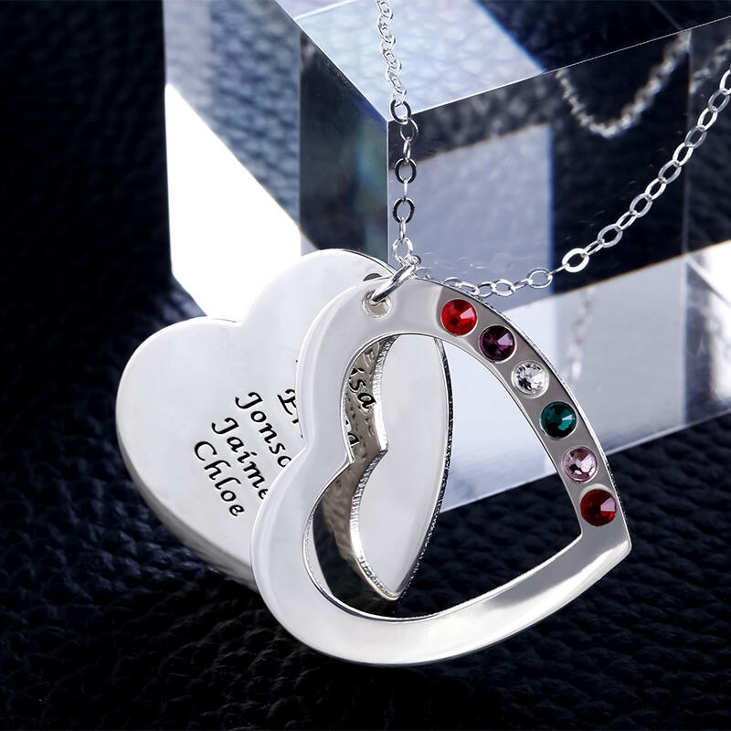 Jeulia Heart Shape Family Necklace with Birthstones Sterling Silver