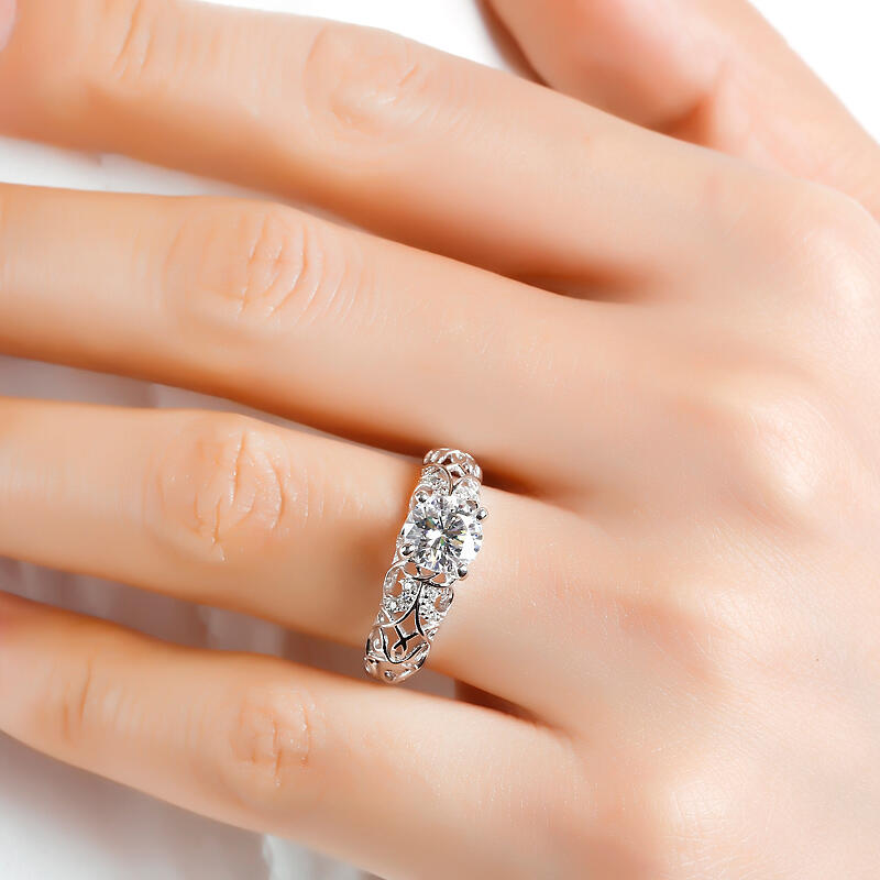 Jeulia 10K/14K/18K Gold Platinum Round Cut Vines Design Ring