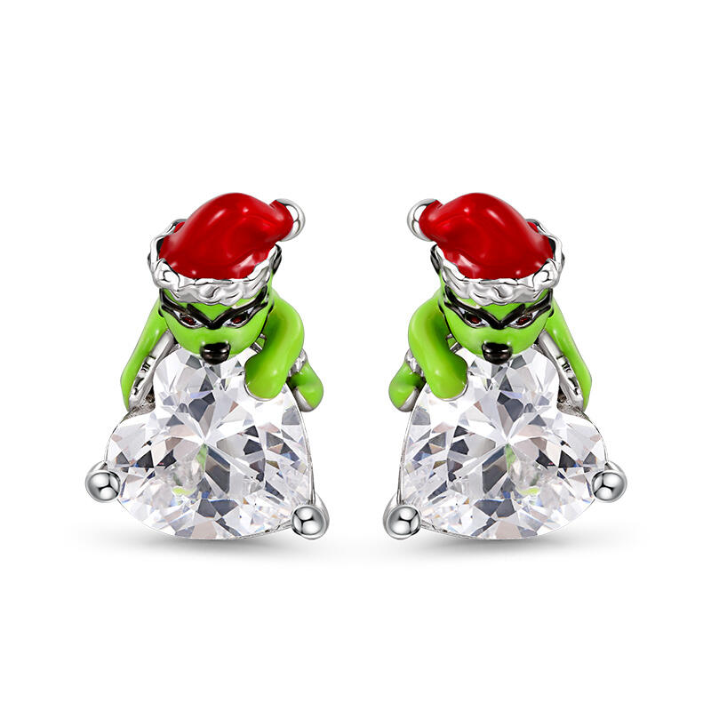 Jeulia Hug Me "Welcome Christmas" Heart Cut Sterling Silver Earrings