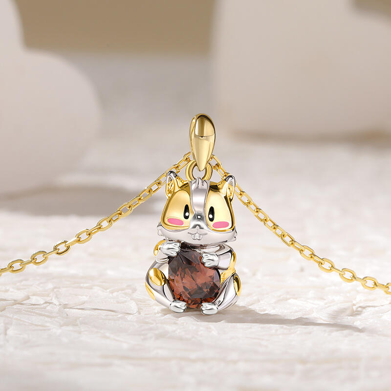 Jeulia Hug Me "Naughty Hamster" Pear Cut Sterling Silver Necklace