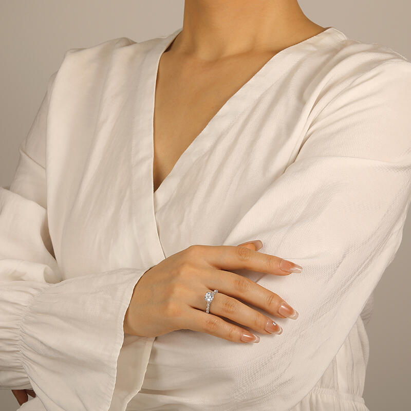 "Only Love" Round Cut Side Stone Engagement Ring