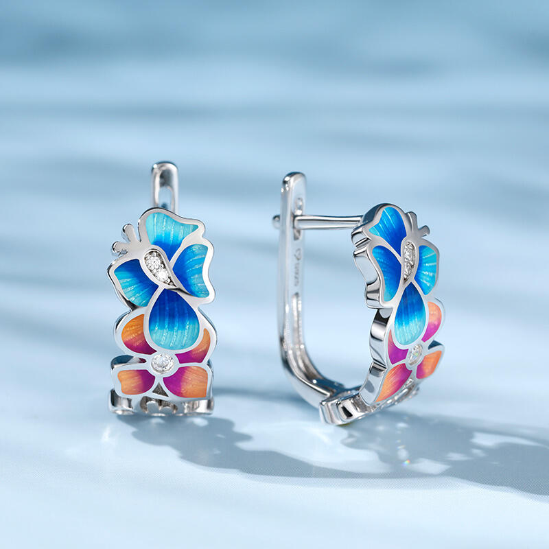 Jeulia Pendientes de mujer de plata de ley con esmalte en forma de flor