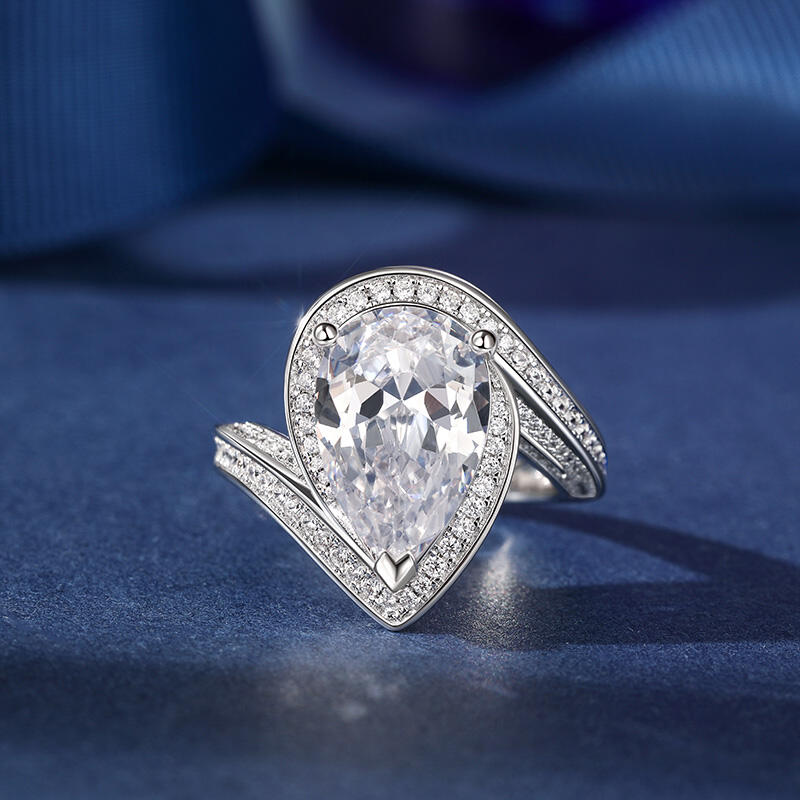 Jeulia Anillo de Boda Civil de Plata de Ley con Halo de Corte Pera para Mujer