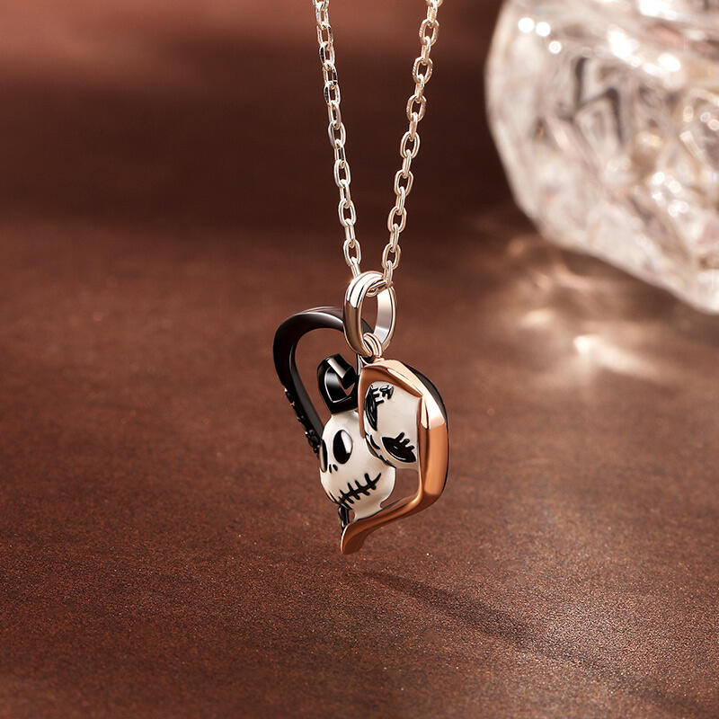 Jeulia Collar de Pareja Calavera Corazón Amor Eterno de Plata de Ley