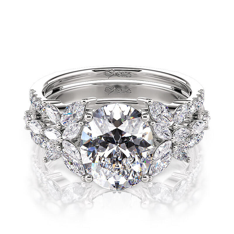 Jeulia Vintage Butterfly Bridal Ring Set Oval Cut Sterling Silver