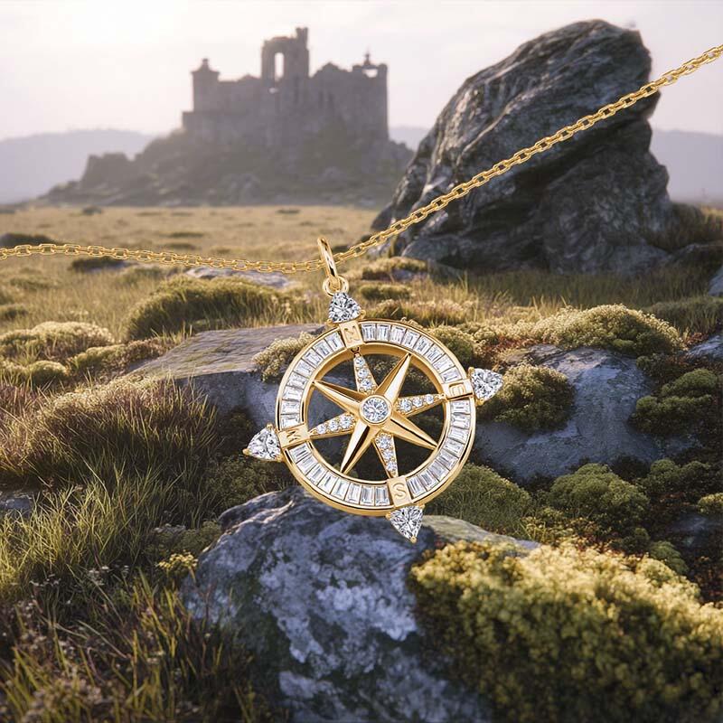 Jeulia Compass Pendant Necklace Sterling Silver