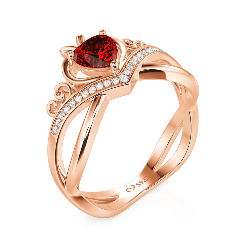 Jeulia Apple Design Red Heart Ring Sterling Silver