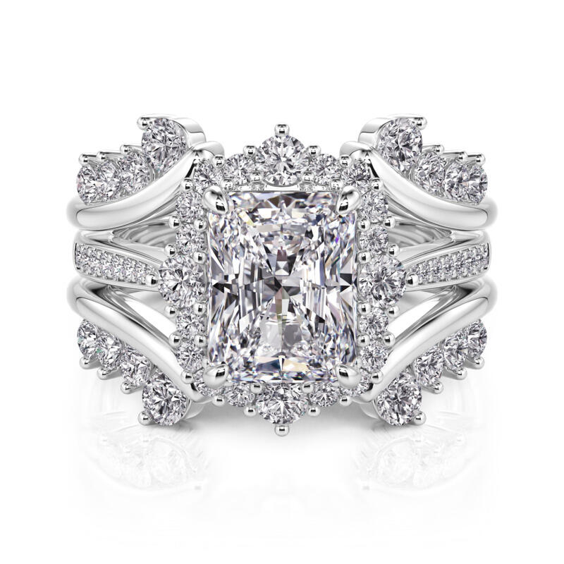 Jeulia Vintage Radiant Cut Halo Bridal Set Sterling Silver
