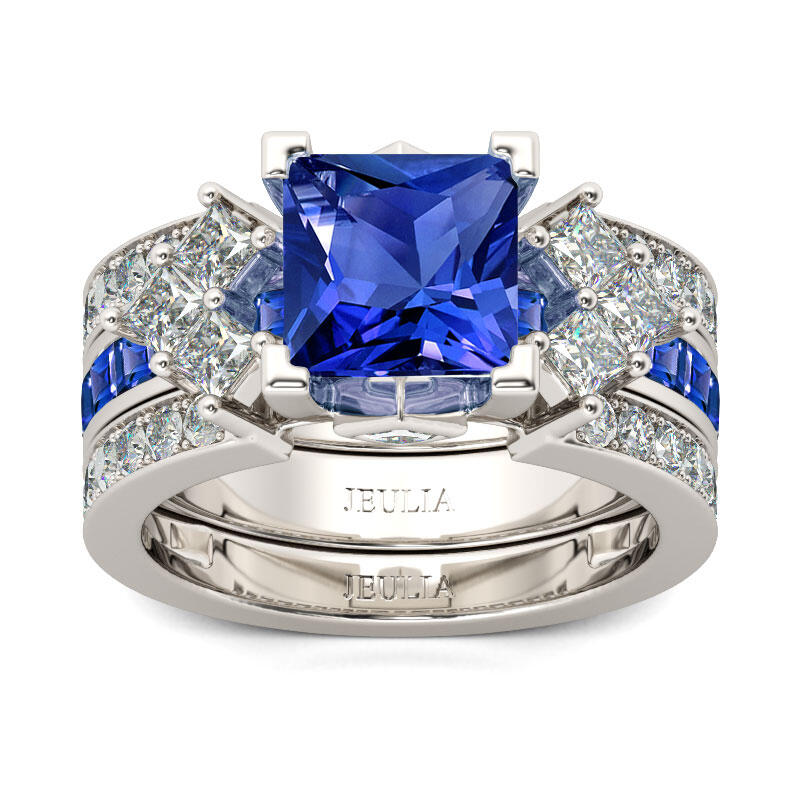 Jeulia Unique Princess Cut Sterling Silver Ring Set