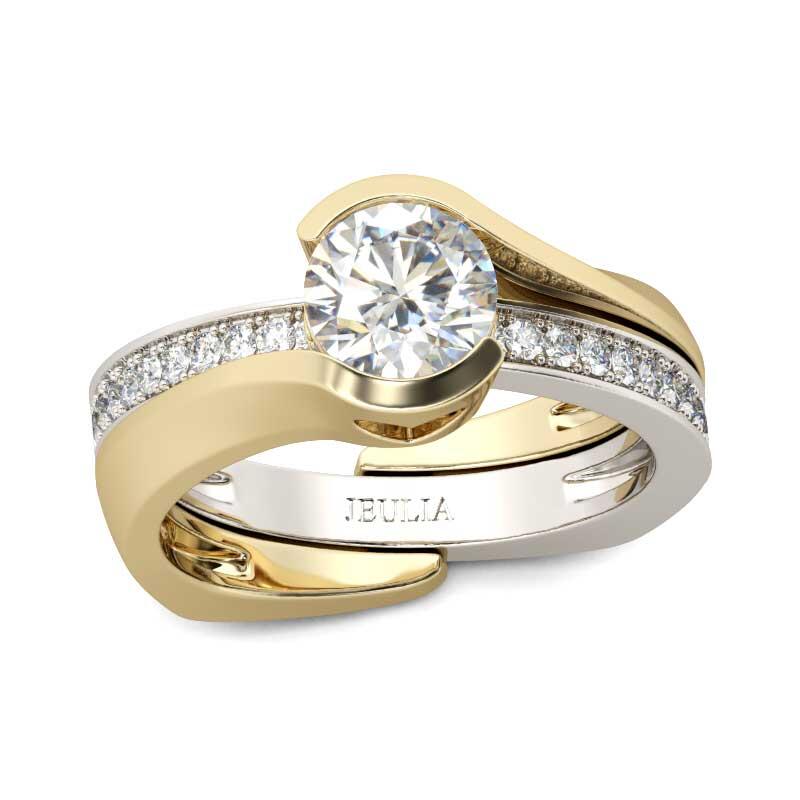 Jeulia Conjunto De Anillos Asimétricos De Talla Redonda En Plata De Ley