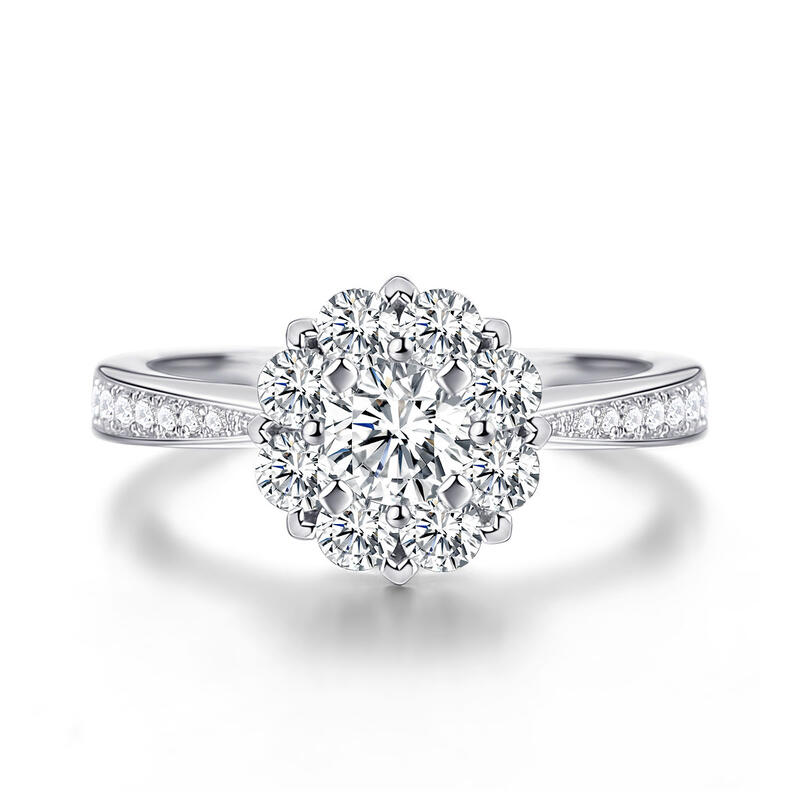 Jeulia Floral Halo Cluster Round Cut Sterling Silver Ring