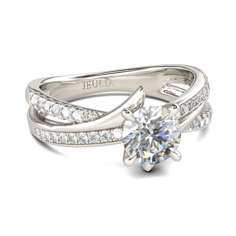 Jeulia Crossover Round Cut Sterling Silver Ring