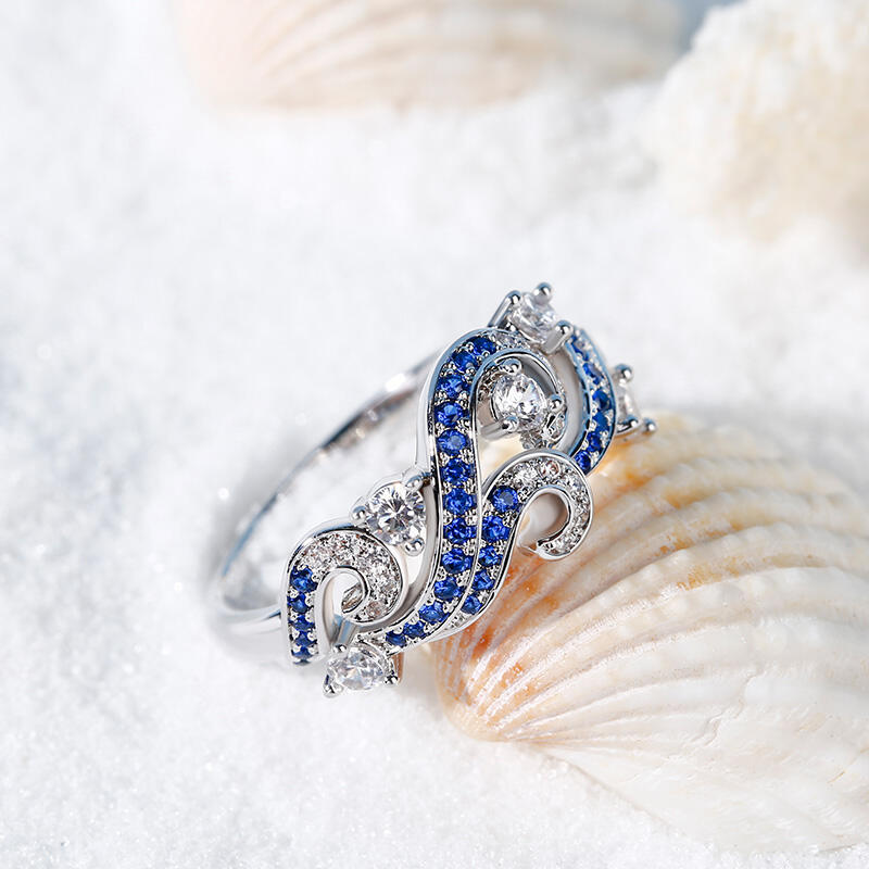 Jeulia "Life Reminder" Ocean Waves Design Sterling Silver Ring