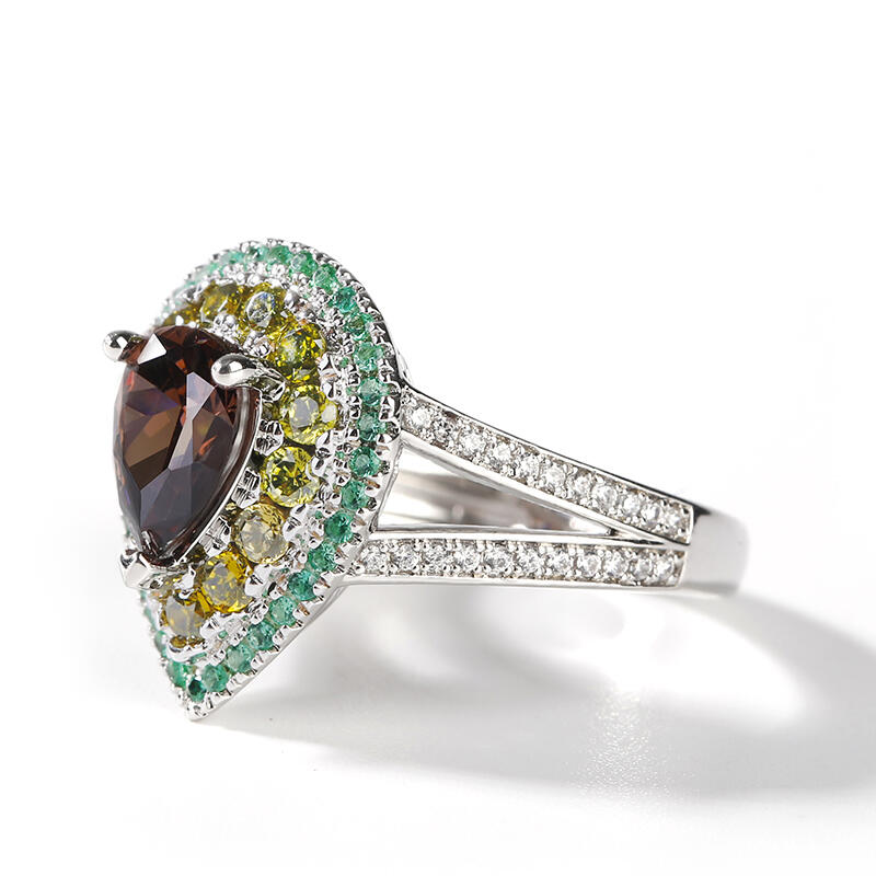 Jeulia Avocado Design Double Halo Pear Cut Sterling Silver Ring