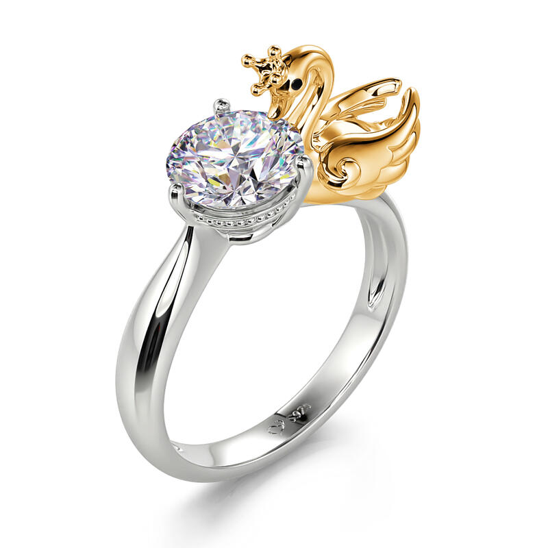 Jeulia Hug Me Anillo de plata de ley con corte redondo y diseño de cisne