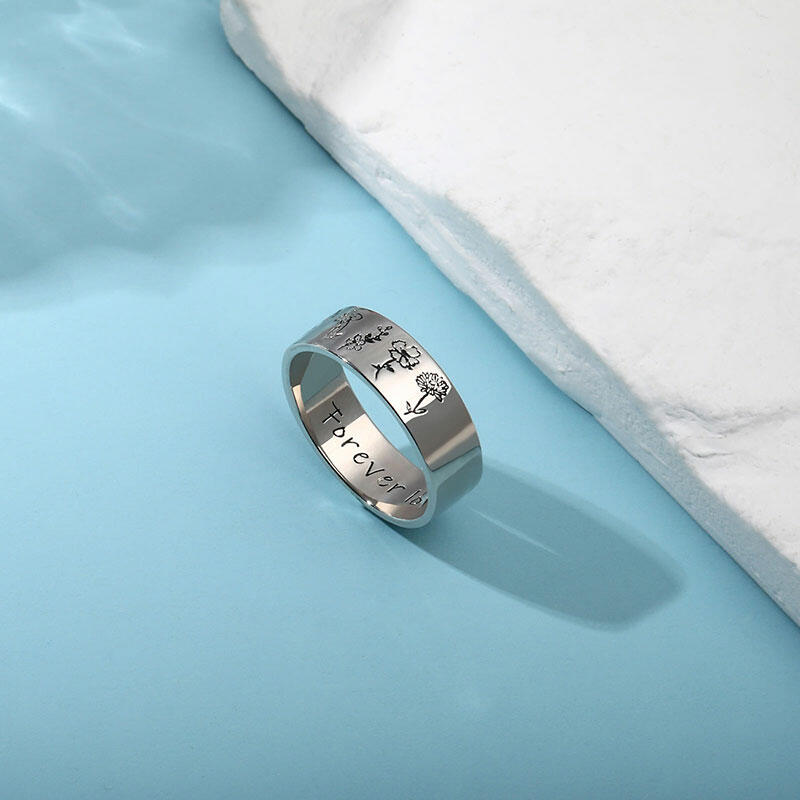 Custom Birth Flower Ring With Text