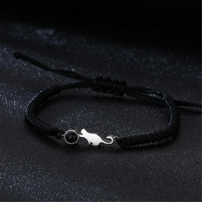 Personalized Black Rope Cute Cat Picture Projection Bracelet Sincere Gift