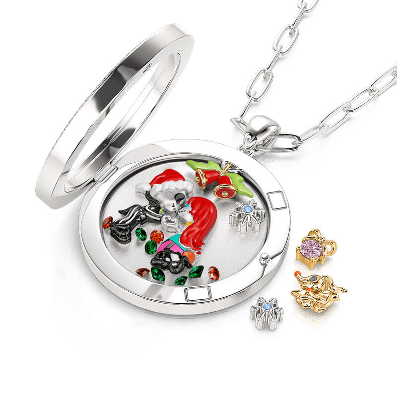 Jeulia "Joyful Holiday" Floating Locket Necklace With Charms And Stones