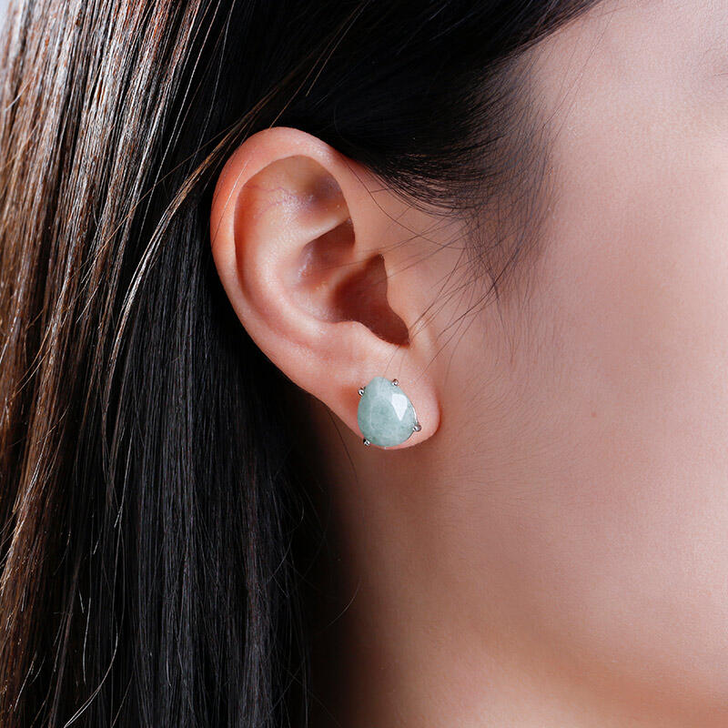 Jeulia "Soothing Energy" Pear Shaped Natural Green Aventurine Stud Earrings