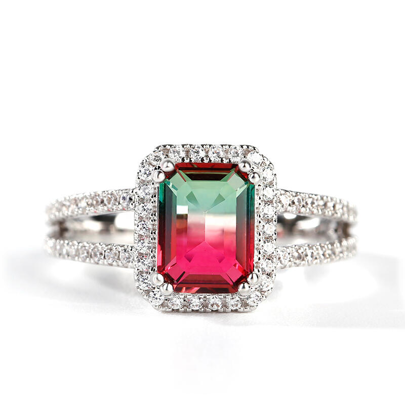 Jeulia "One of a Kind" Emerald Cut Sterling Silver Watermelon Jewelry Set