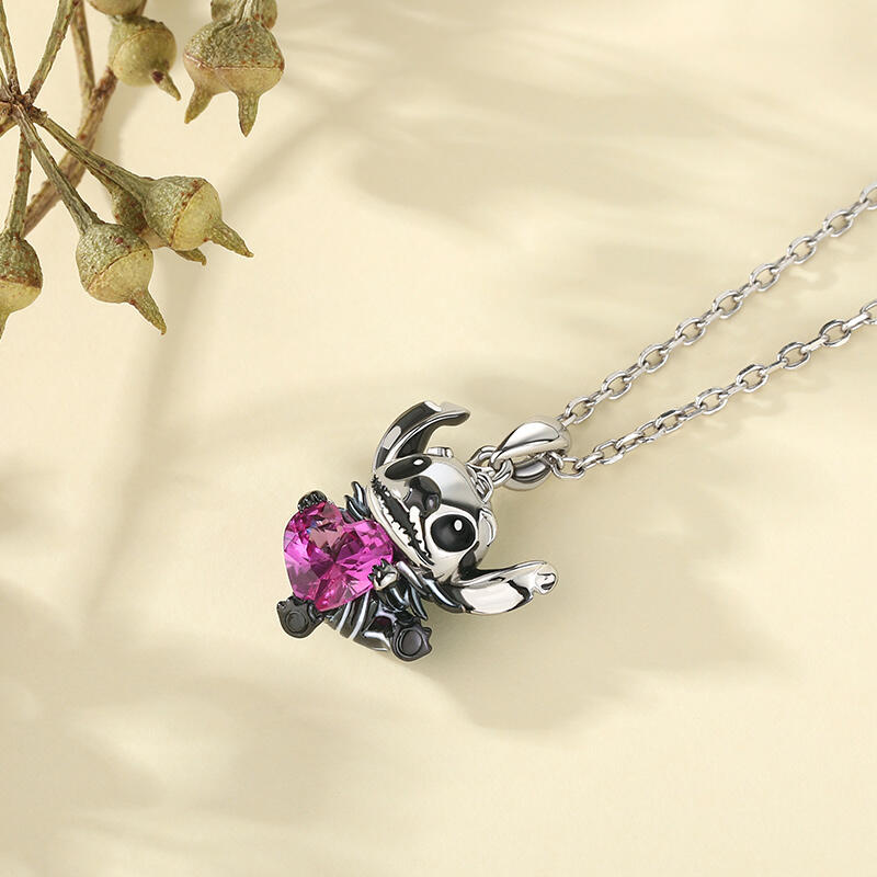 Jeulia Hug Me Collar Adorable Pequeño Monstruo de Plata de Ley con Corte Corazón