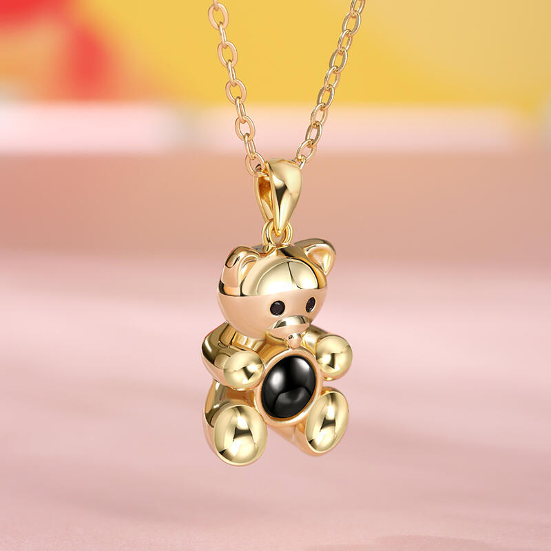 Jeulia "Fall in Love" Teddy Bear Personalized Photo Projection Sterling Silver Necklace