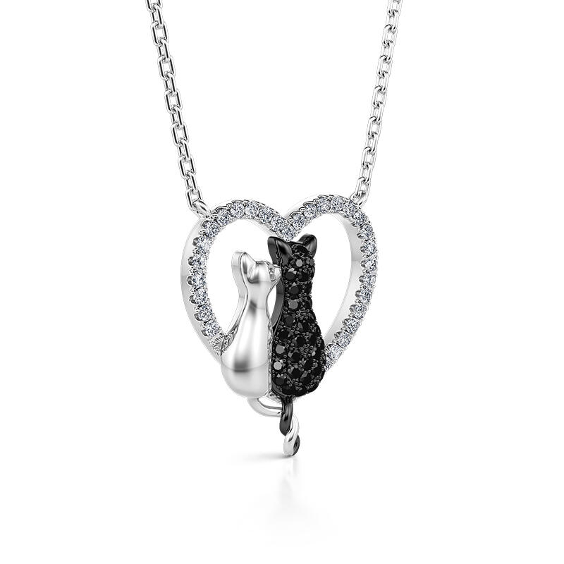 Jeulia Collar de Amor con Pareja Gatos Plata de Ley