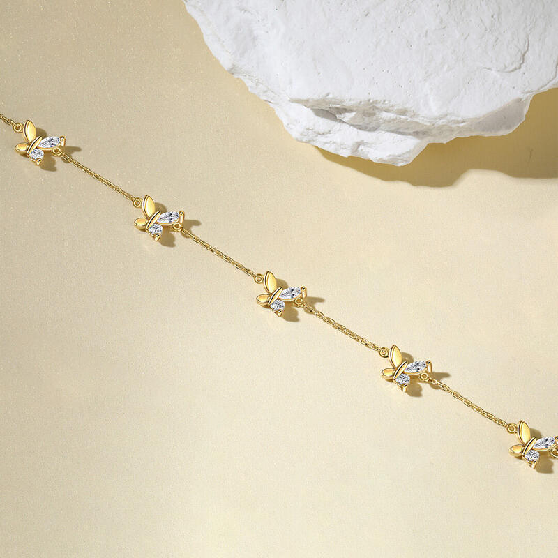 Jeulia Butterfly Sterling Silver Women's Necklace Gold Tone