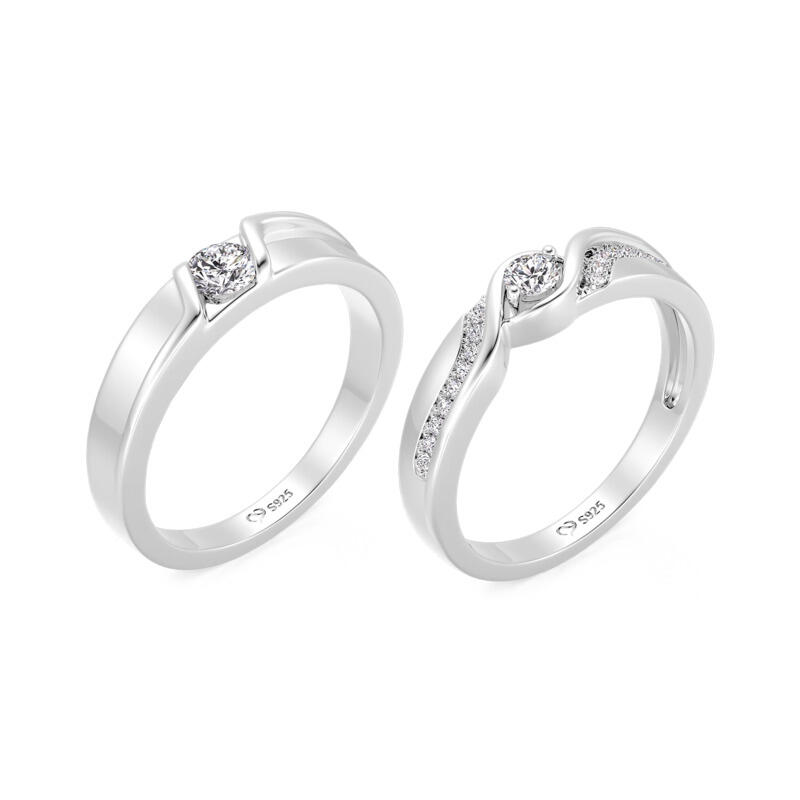 Jeulia Bypass Round Cut Couple Rings Set Sterling Silver