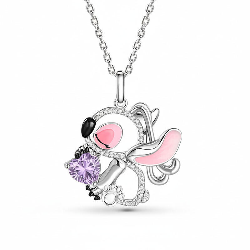 Jeulia Hug Me "Pink Monster" Heart Cut Personalized Sterling Silver Necklace