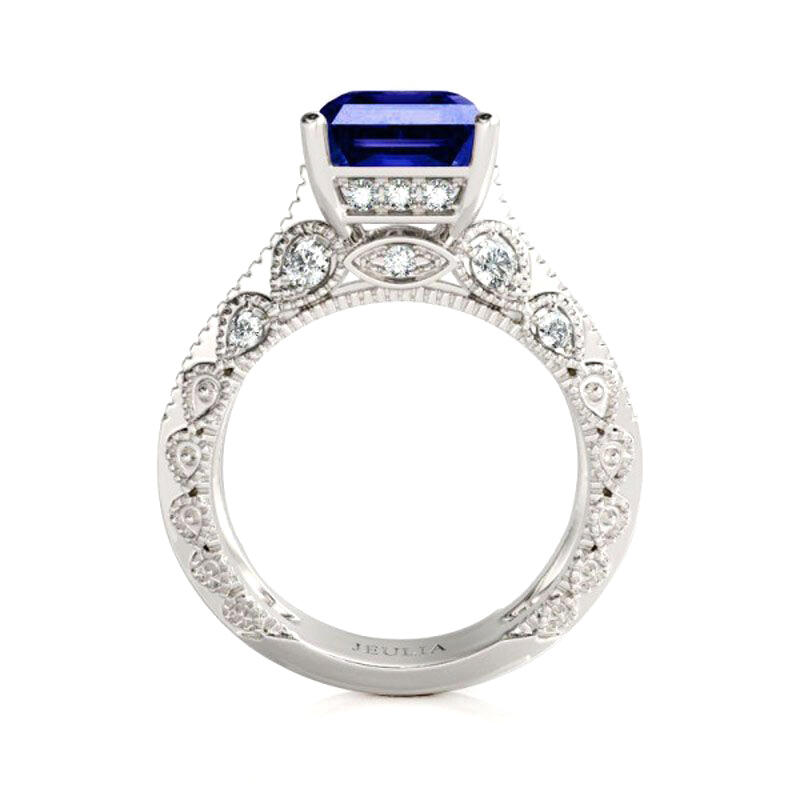 Jeulia Large Center Stone Emerald Cut Sterling Silver Ring